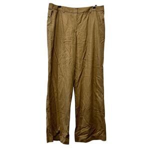 Saks Size 14 Tan Wool Stretch High Rise Wide Leg Dress Pants Office Siren Work